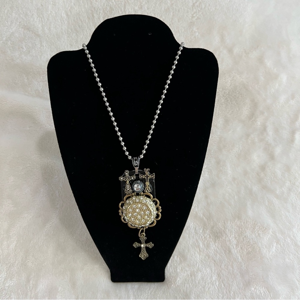 Vintage Embellished Dog Tag Necklace Slammy Tags USA One Of A Kind Handmade